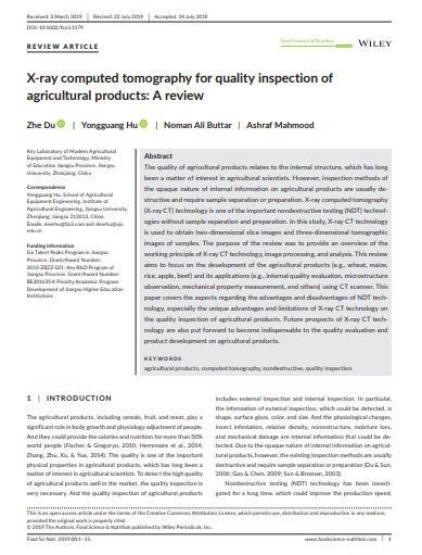 X‐ray computed tomography for quality inspection of agricultural products: A review